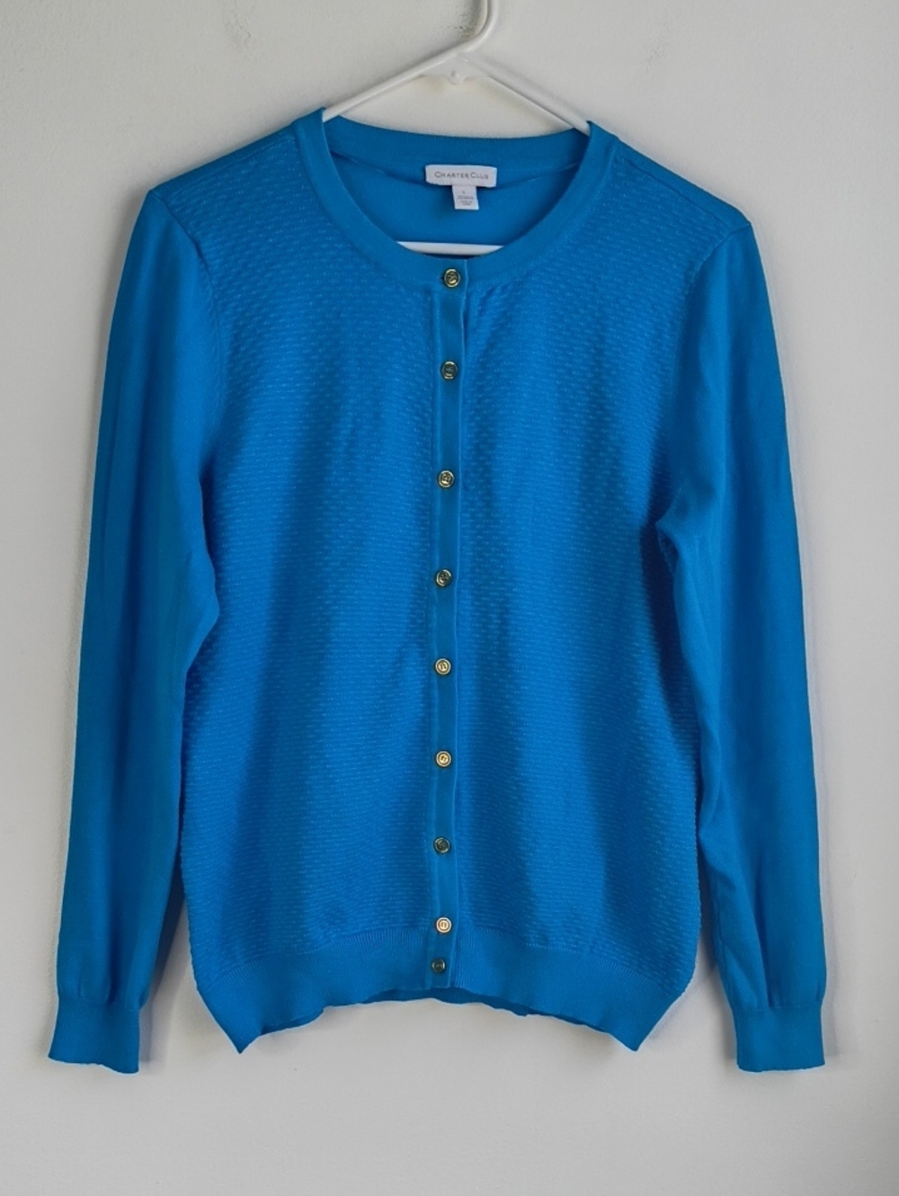 Charter Club Bright Blue Button-Front Textured Cardigan